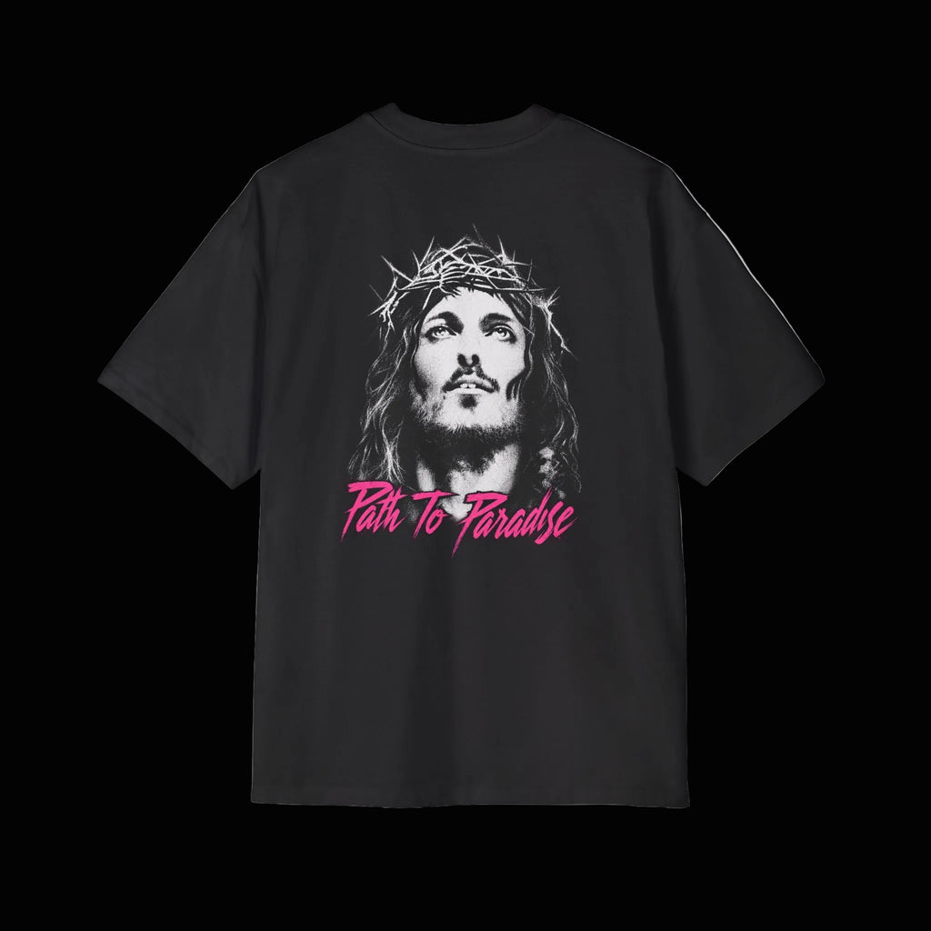 Men's Oversized Tee with Pink Lip Graphic — 'Kiss' Retro Streetwear