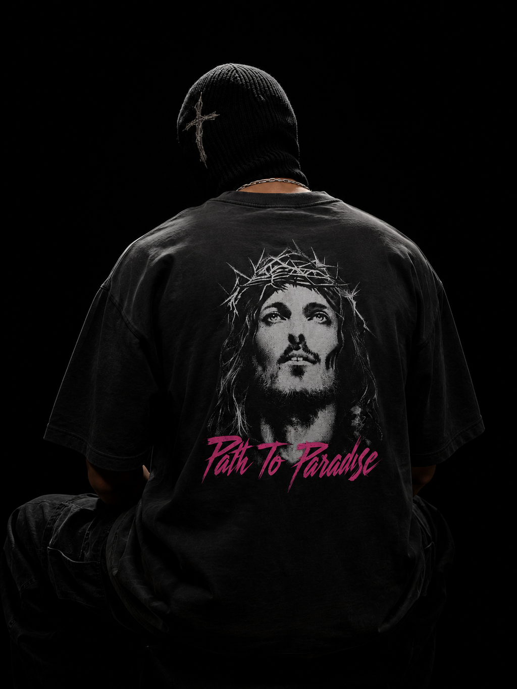 Men's Oversized Tee with Pink Lip Graphic — 'Kiss' Retro Streetwear