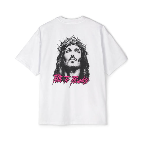 Men's Oversized Tee with Pink Lip Graphic — 'Kiss' Retro Streetwear