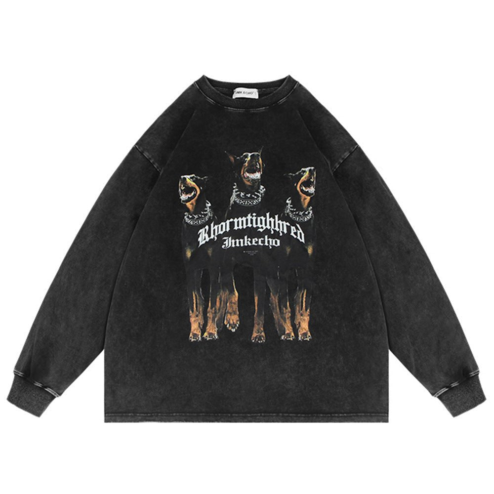 Animal Print Washed Old Long Sleeve Ins American Style - Rivka Wear