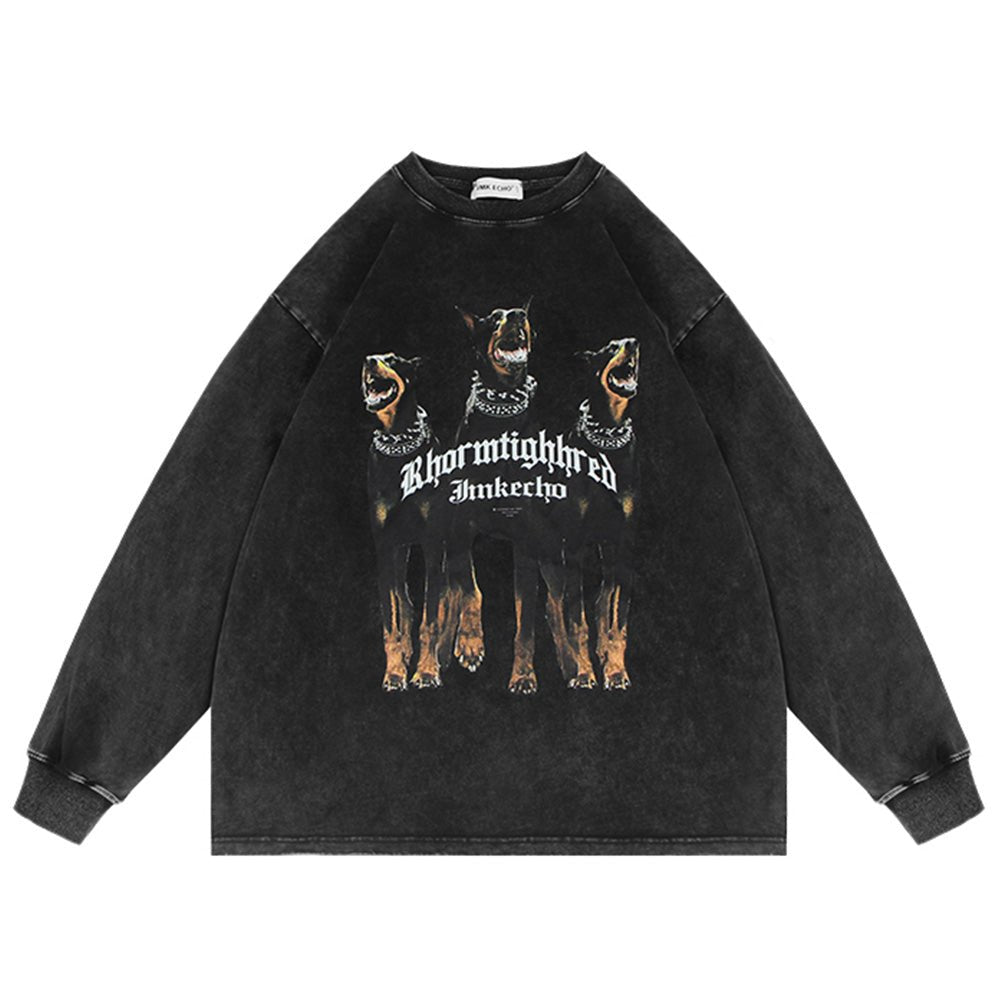 Animal Print Washed Old Long Sleeve Ins American Style - Rivka Wear