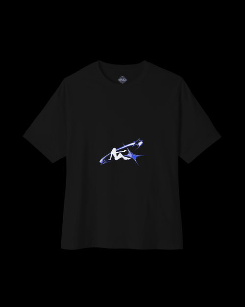 Boxy Tee — Abstract Blue Surfer Graphic - Rivka Wear