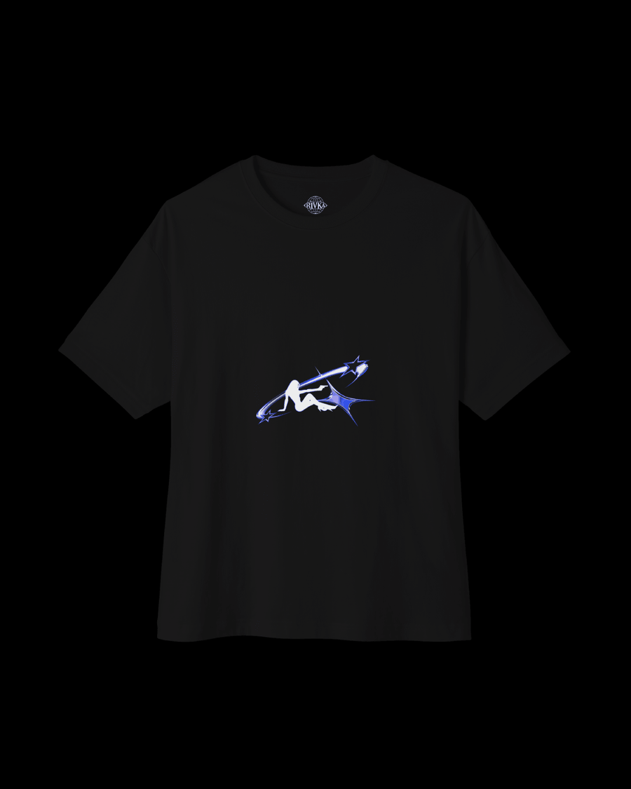 Boxy Tee — Abstract Blue Surfer Graphic - Rivka Wear