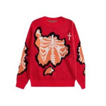 Dark Style Skeleton Jacquard Round Neck Pullover Knitted Sweater – Street Trend Statement Knit - Rivka Wear