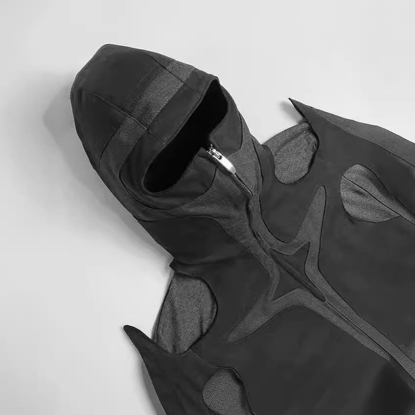 Dark Warrior Style Tooling Zip-Up Hooded Patchwork Sweater – Long-Sleeve Street Pullover - Rivka Wear