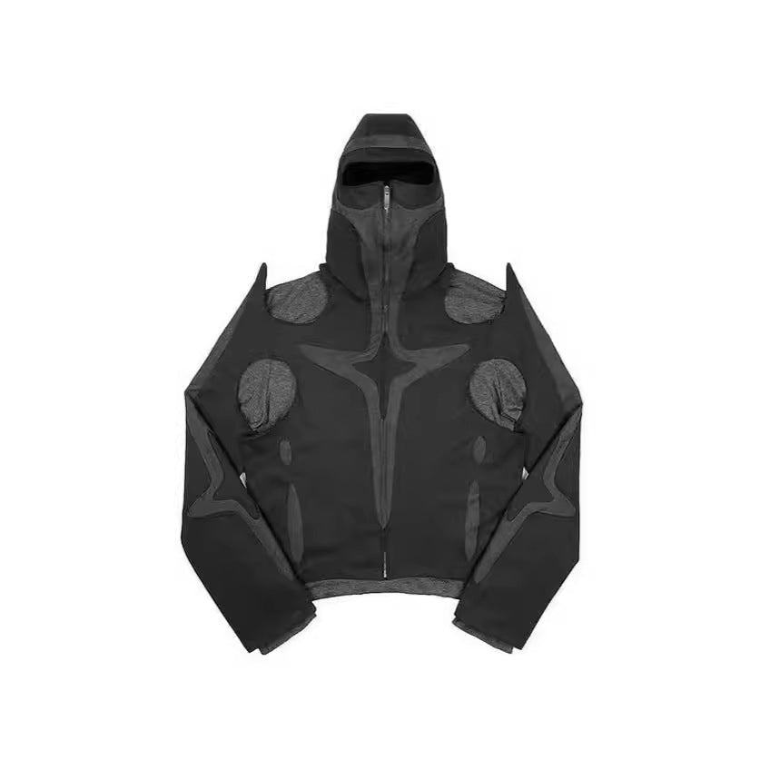 Dark Warrior Style Tooling Zip-Up Hooded Patchwork Sweater – Long-Sleeve Street Pullover - Rivka Wear
