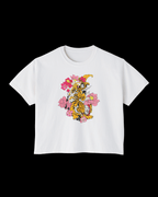 Floral Tiger Women's Boxy Tee — Vintage Tattoo Inspired Graphic Shirt - Rivka Wear