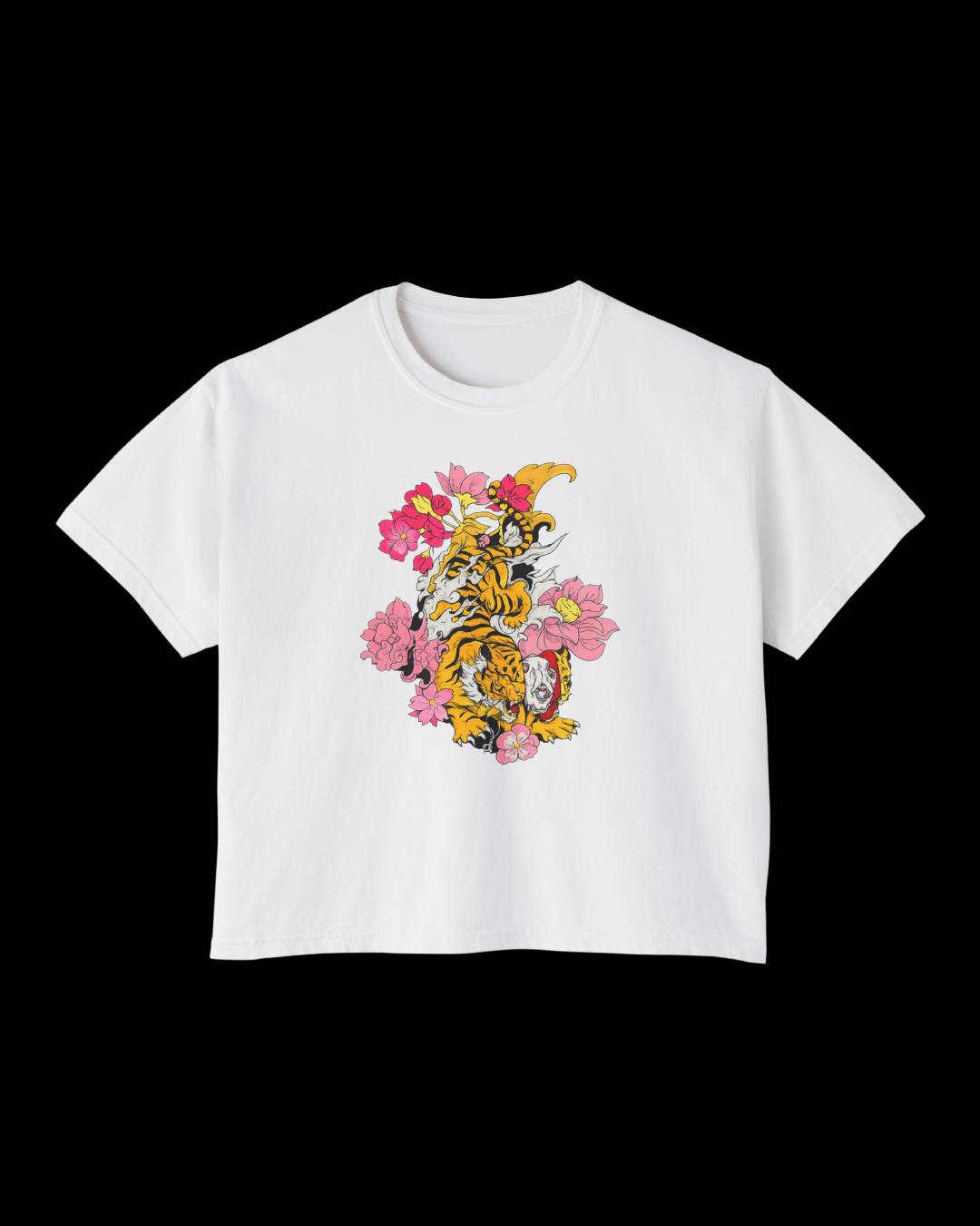 Floral Tiger Women's Boxy Tee — Vintage Tattoo Inspired Graphic Shirt - Rivka Wear