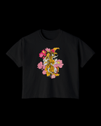 Floral Tiger Women's Boxy Tee — Vintage Tattoo Inspired Graphic Shirt - Rivka Wear