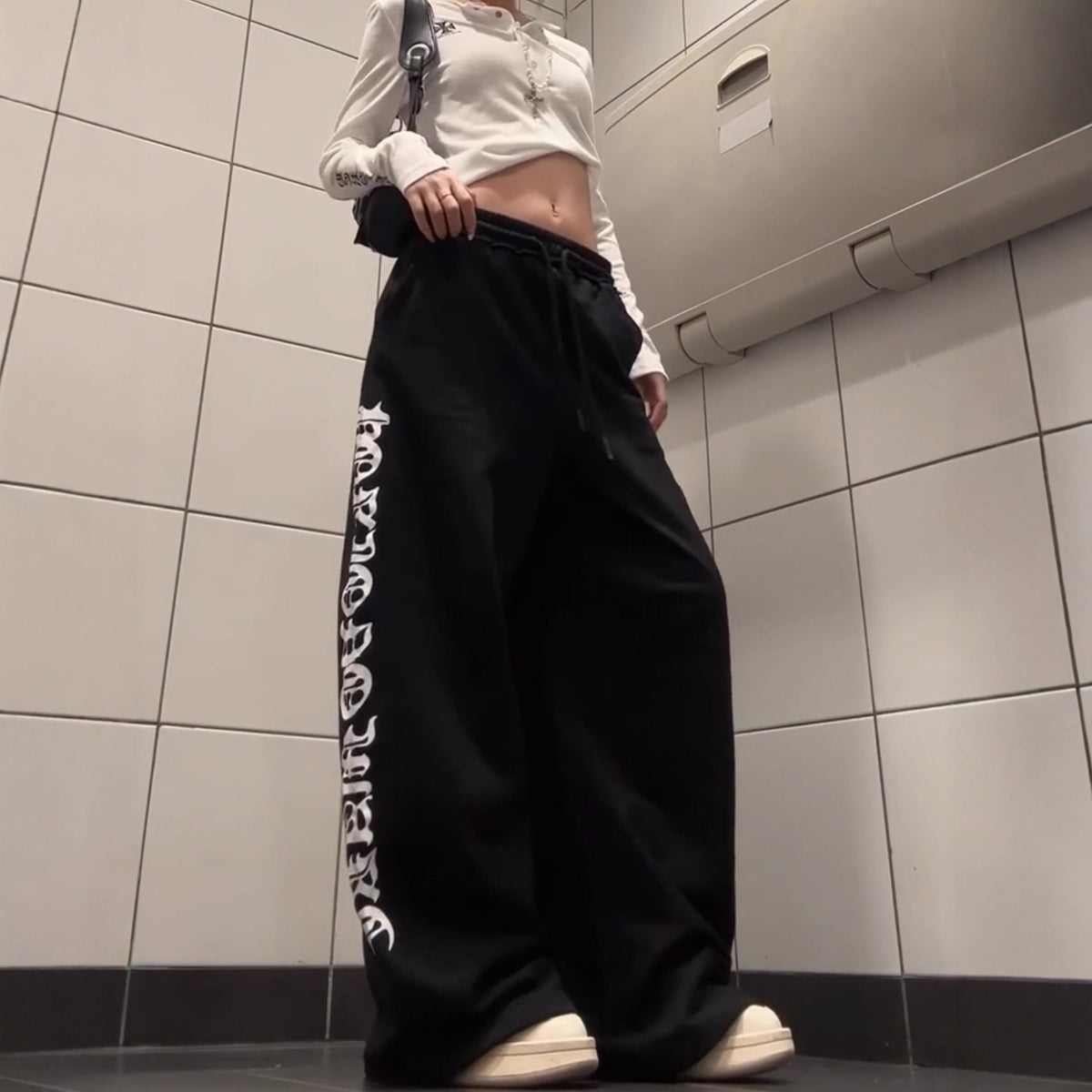 Gothic-Style Printed Drape Sweatpants – Elastic Waist Cotton Track Pants - Rivka Wear