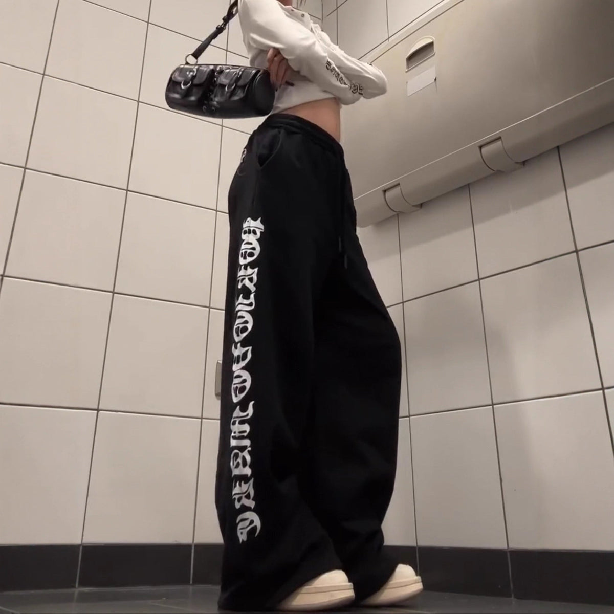 Gothic-Style Printed Drape Sweatpants – Elastic Waist Cotton Track Pants - Rivka Wear