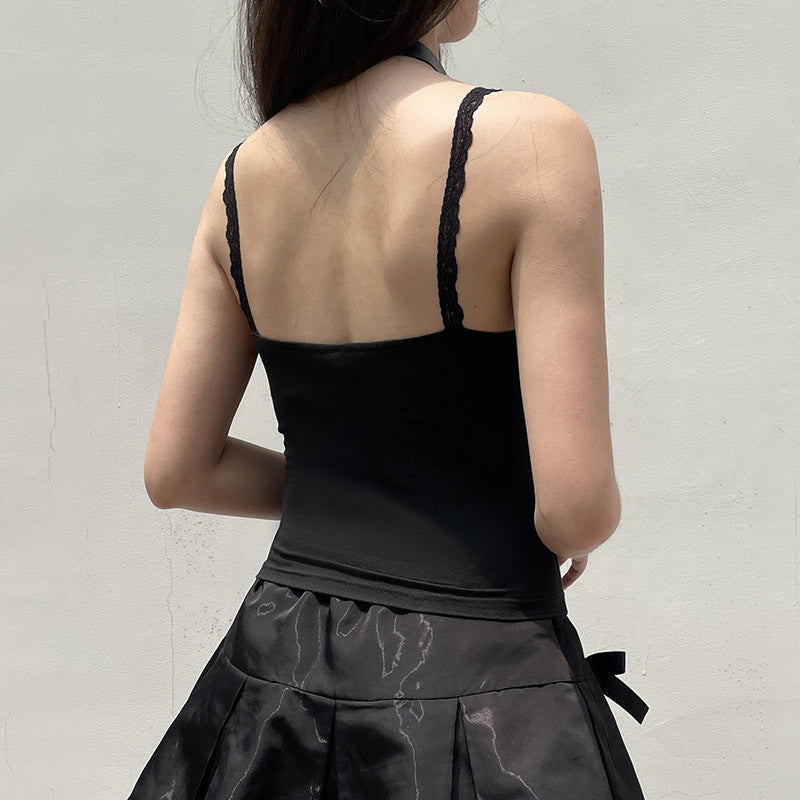 Letter Print Backless Top – Slim Fit Double-Strap Street Style Top - Rivka Wear