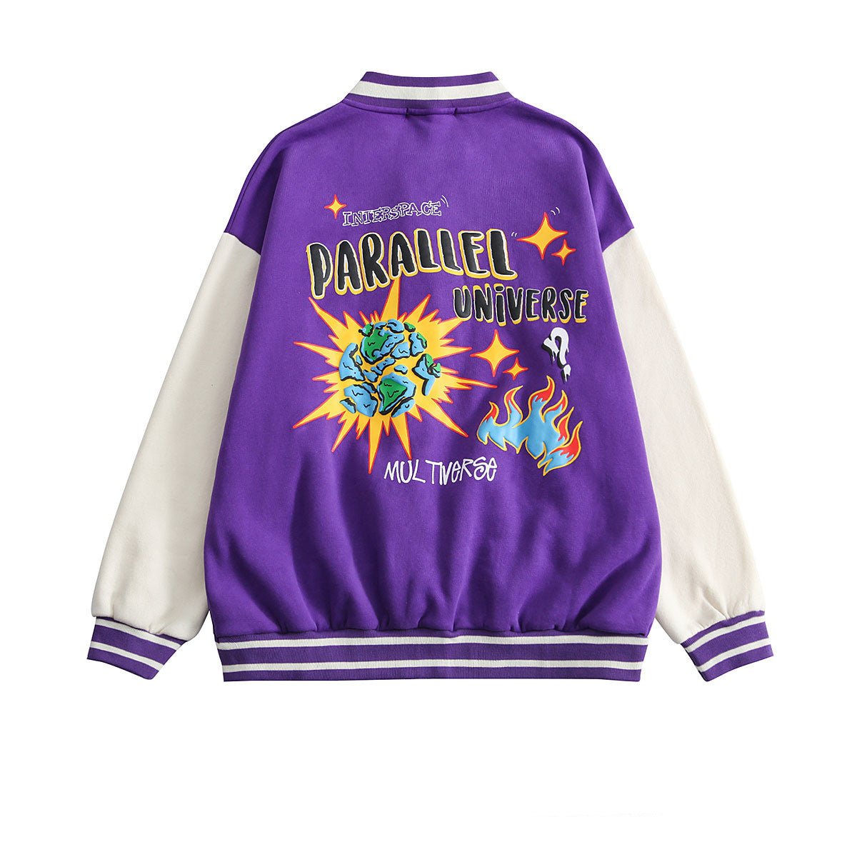 Loose-Fit Fleece Baseball Jacket – Street Style V-Neck Printed Cotton Coat - Rivka Wear