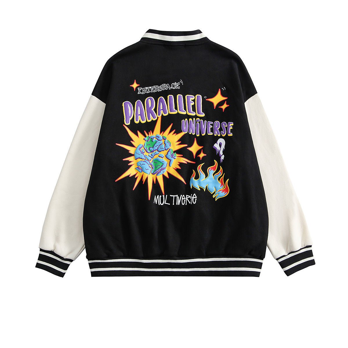 Loose-Fit Fleece Baseball Jacket – Street Style V-Neck Printed Cotton Coat - Rivka Wear