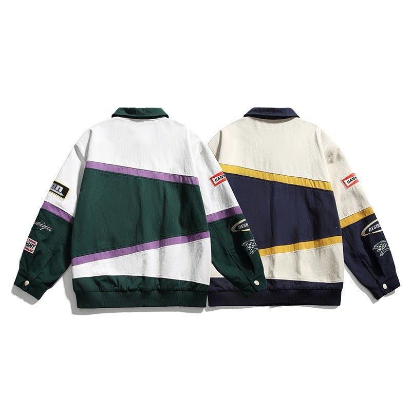 Loose-Fit Street-Style Color-Block Jacket – Autumn Casual Cotton Coat with Patch Pockets - Rivka Wear