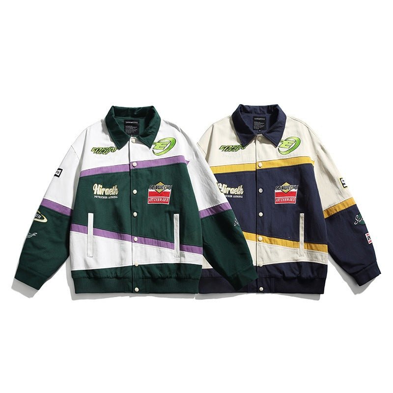 Loose-Fit Street-Style Color-Block Jacket – Autumn Casual Cotton Coat with Patch Pockets - Rivka Wear