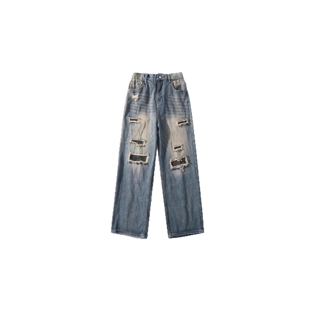 Men's Camouflage Ripped Jeans – American Streetwear Straight-Leg Denim Pants - RivkaWear