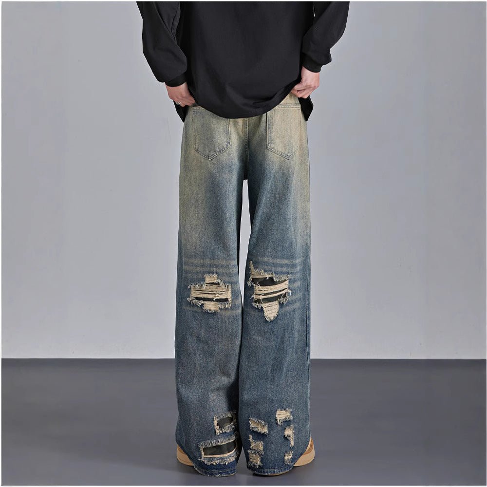 Men's Camouflage Ripped Jeans – American Streetwear Straight-Leg Denim Pants - RivkaWear