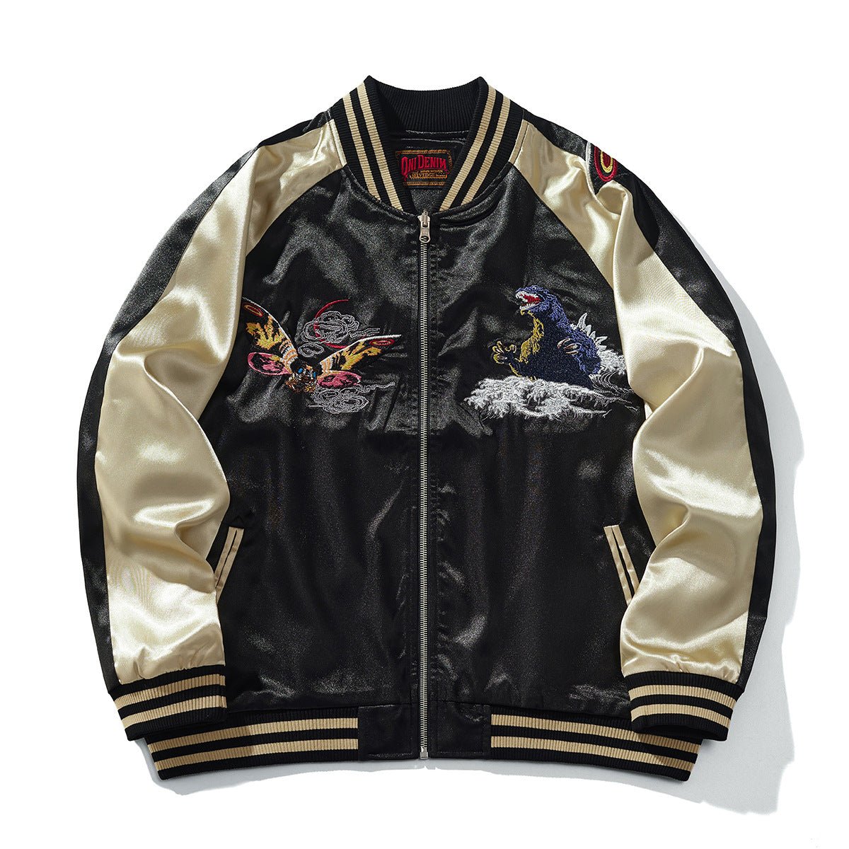 Men's Heavy Duty Embroidered Dragon Baseball Jacket – Casual Streetwear Bomber Jacket with Side Pockets - Rivka Wear