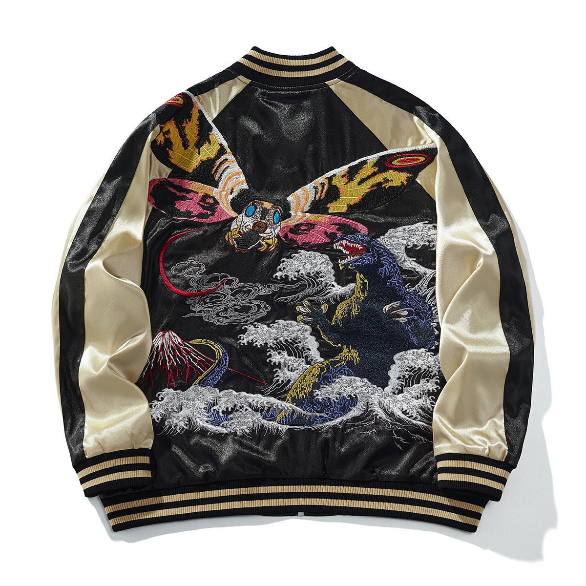 Men's Heavy Duty Embroidered Dragon Baseball Jacket – Casual Streetwear Bomber Jacket with Side Pockets - Rivka Wear