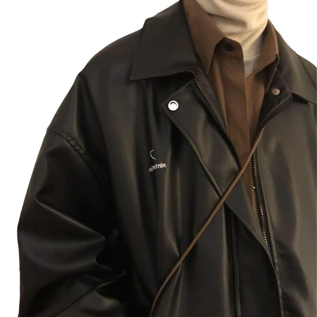 Men's Slim Fit Leather Jacket – Minimalist Black Streetwear Coat - RivkaWear