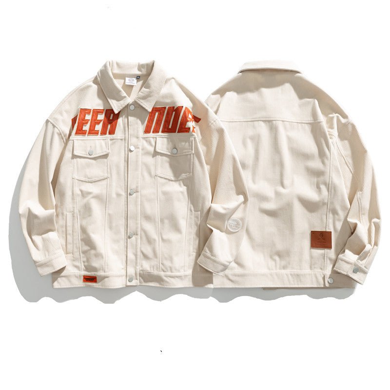 Men's Vintage Embroidered Lapel Jacket – Off-White Loose Fit Single-Breasted Coat - Rivka Wear