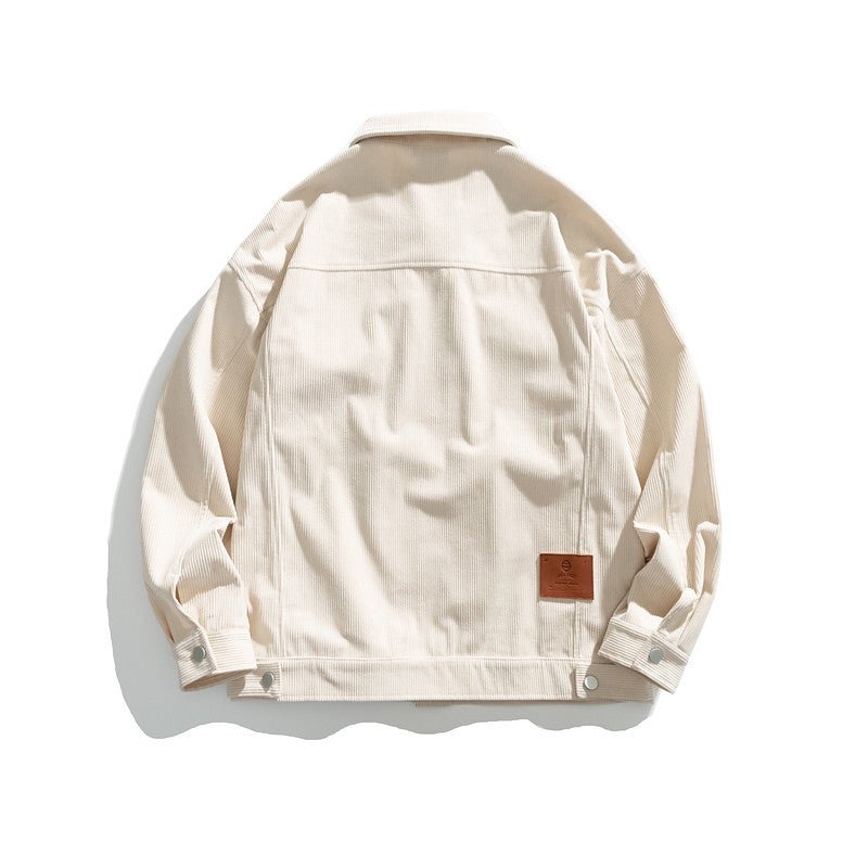 Men's Vintage Embroidered Lapel Jacket – Off-White Loose Fit Single-Breasted Coat - Rivka Wear