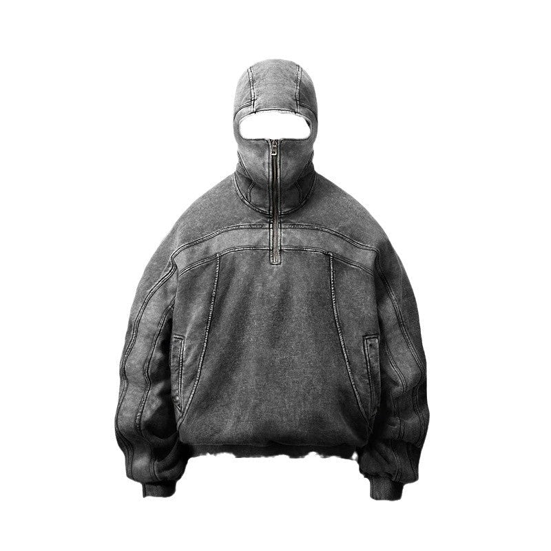 Men's Y2K Washed Vintage Street Zip Sweatshirt – Thick Hip Hop Embroidered Pullover - Rivka Wear