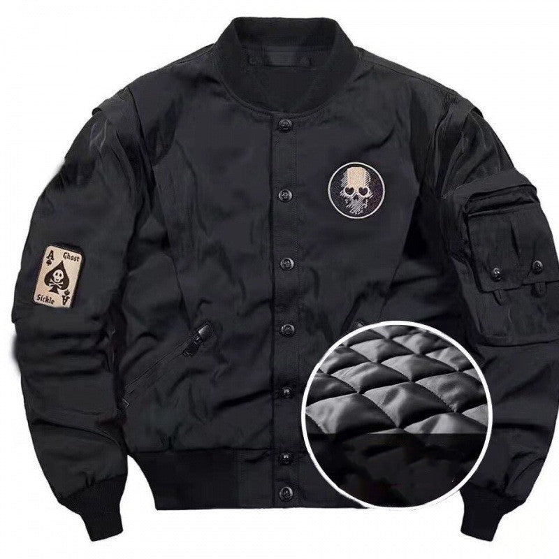 Oversize Loose Embroidered Flight Jacket – Stand Collar Thickened Nylon Coat - Rivka Wear