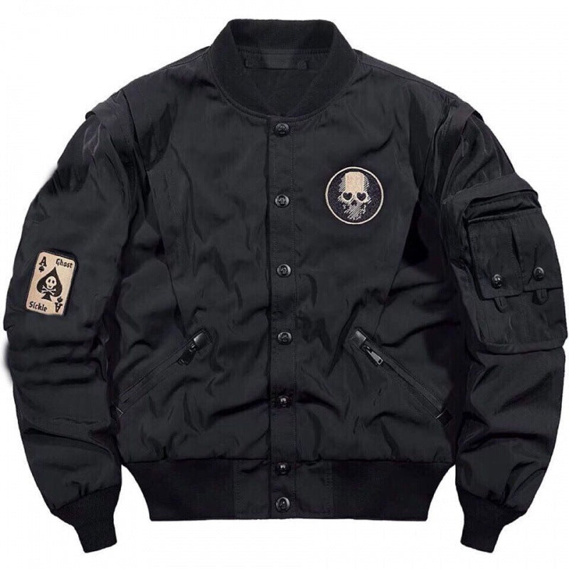 Oversize Loose Embroidered Flight Jacket – Stand Collar Thickened Nylon Coat - Rivka Wear