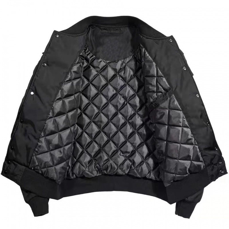 Oversize Loose Embroidered Flight Jacket – Stand Collar Thickened Nylon Coat - Rivka Wear