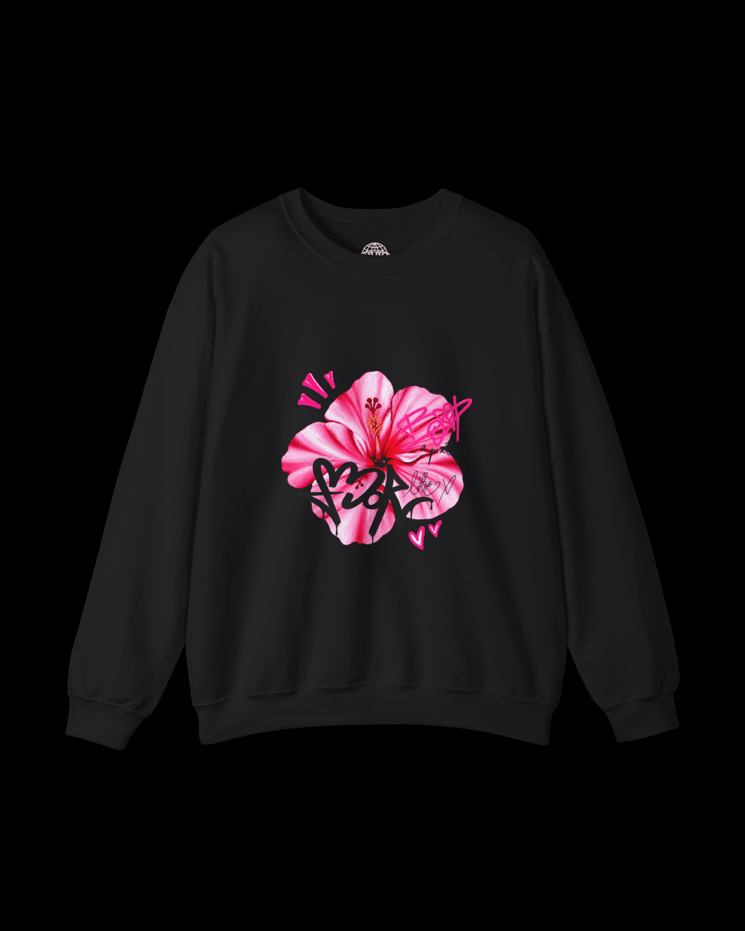 Pink Hibiscus Graffiti Crewneck Sweatshirt - Rivka Wear