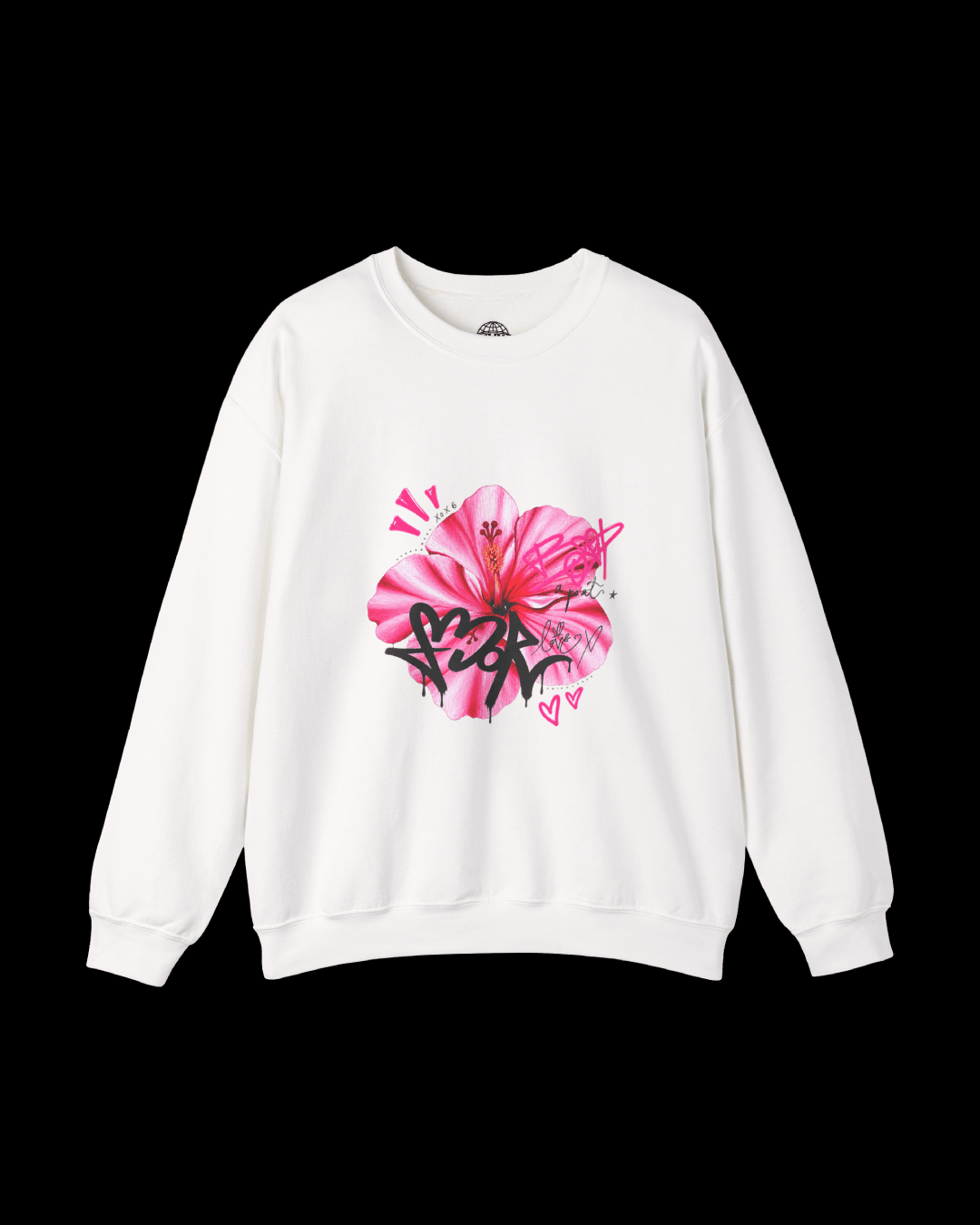 Pink Hibiscus Graffiti Crewneck Sweatshirt - Rivka Wear