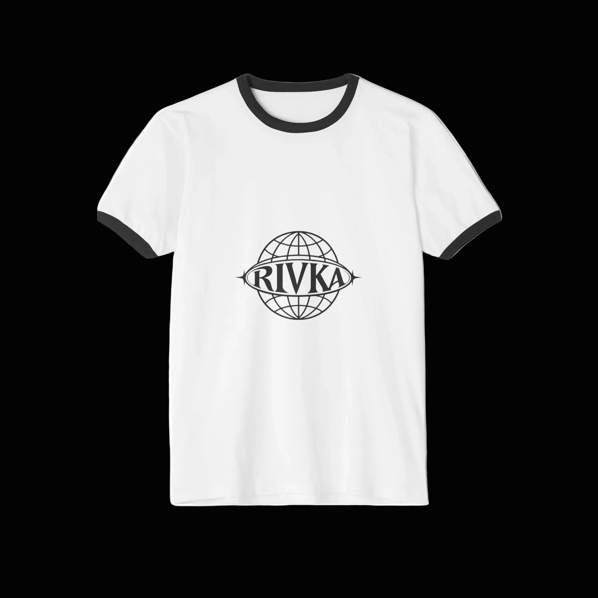 Ringer T-Shirt — 'RIVKA' Globe Front + Purple Angel 'Bad Rules' Graphic Back - Rivka Wear