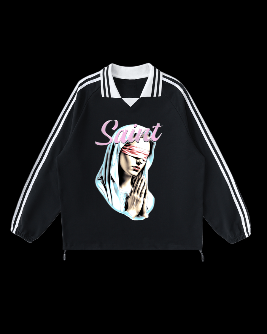 Rivka Unisex | Virgin Mary Contrast Stripe Sweatshirt - Rivka Wear