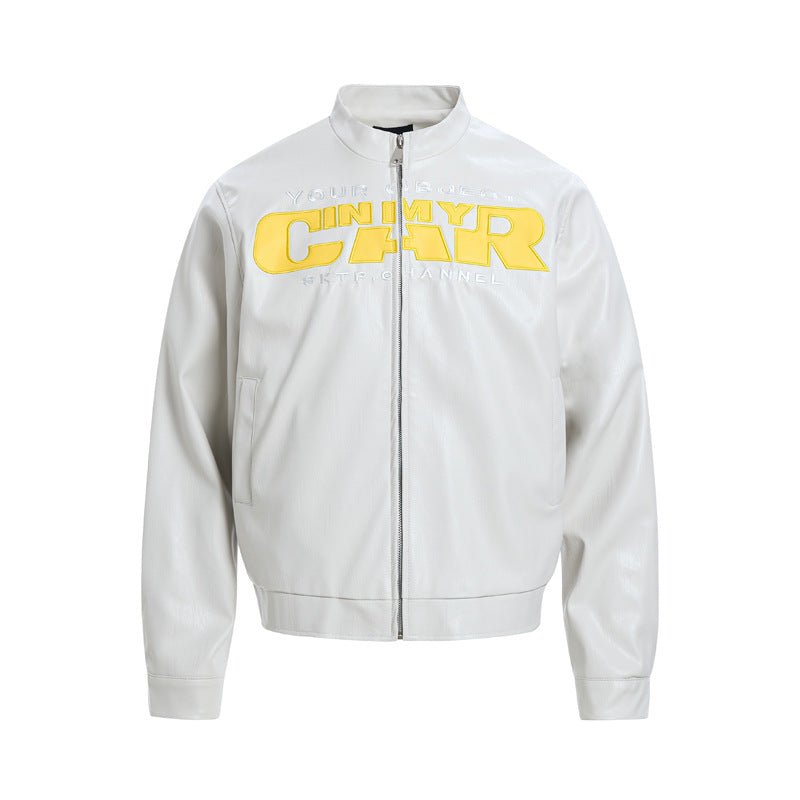 Street Motorcycle Letter Patchwork PU Leather Jacket – Loose Fit Casual Coat - Rivka Wear