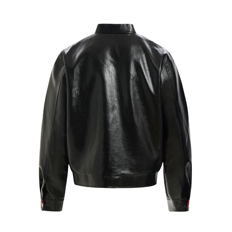 Street Motorcycle Letter Patchwork PU Leather Jacket – Loose Fit Casual Coat - Rivka Wear