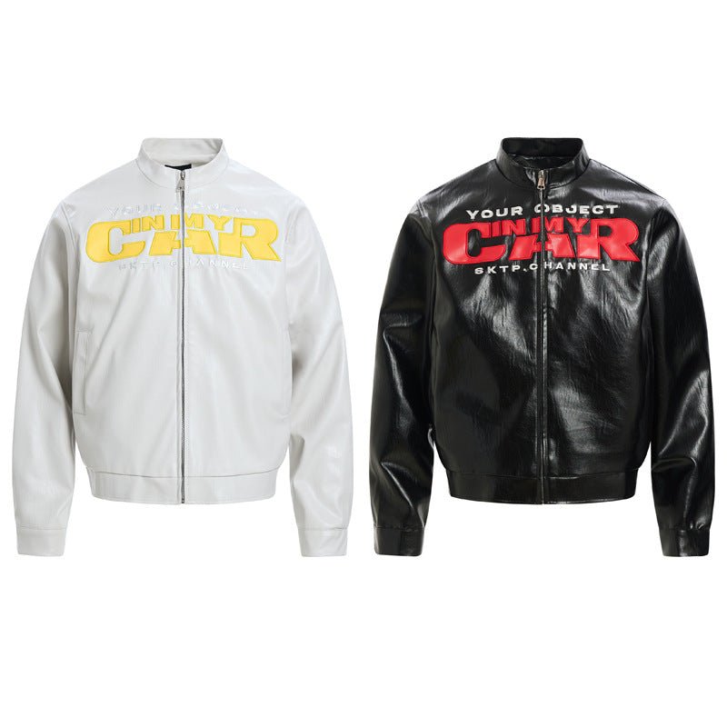 Street Motorcycle Letter Patchwork PU Leather Jacket – Loose Fit Casual Coat - Rivka Wear