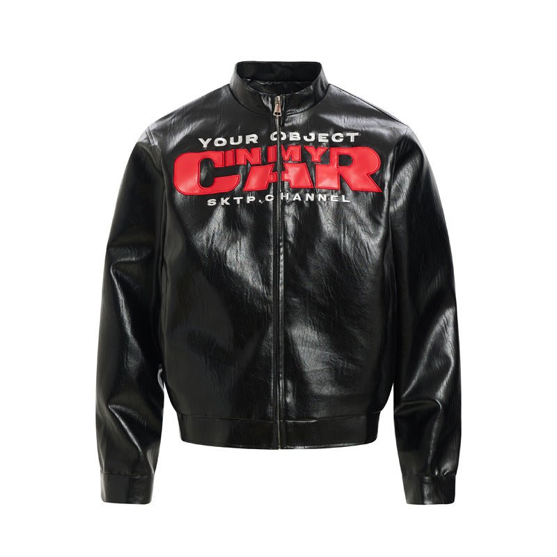 Street Motorcycle Letter Patchwork PU Leather Jacket – Loose Fit Casual Coat - Rivka Wear