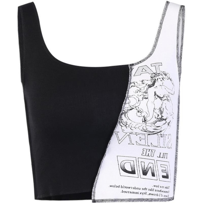 Street Style Patchwork Print Tank Top – Cotton Sleeveless Top - Rivka Wear