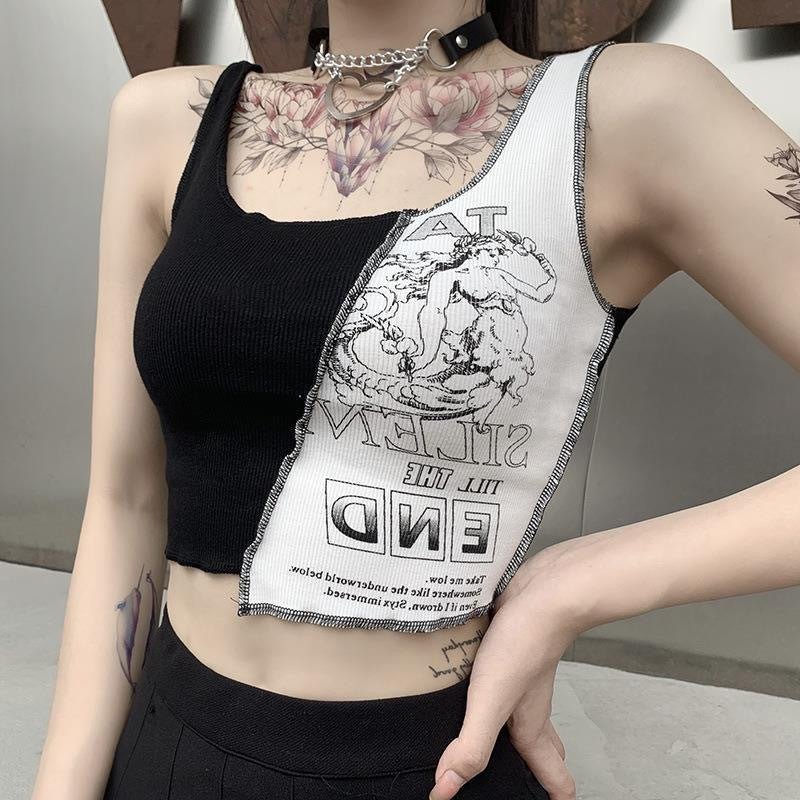Street Style Patchwork Print Tank Top – Cotton Sleeveless Top - Rivka Wear