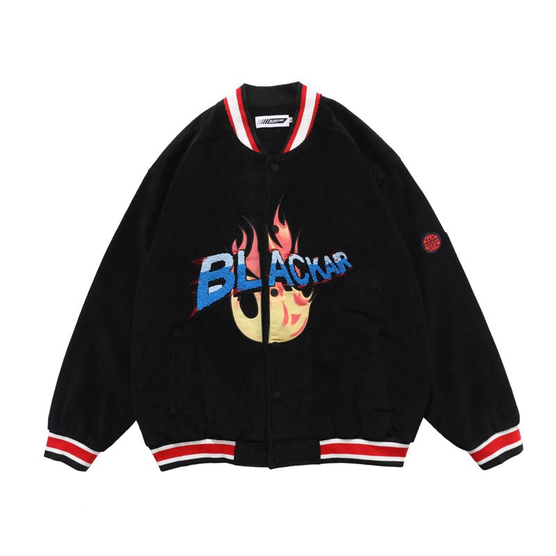 Unisex Retro High-Street Corduroy Baseball Jacket – Embroidered Loose Stitching Casual Coat - Rivka Wear