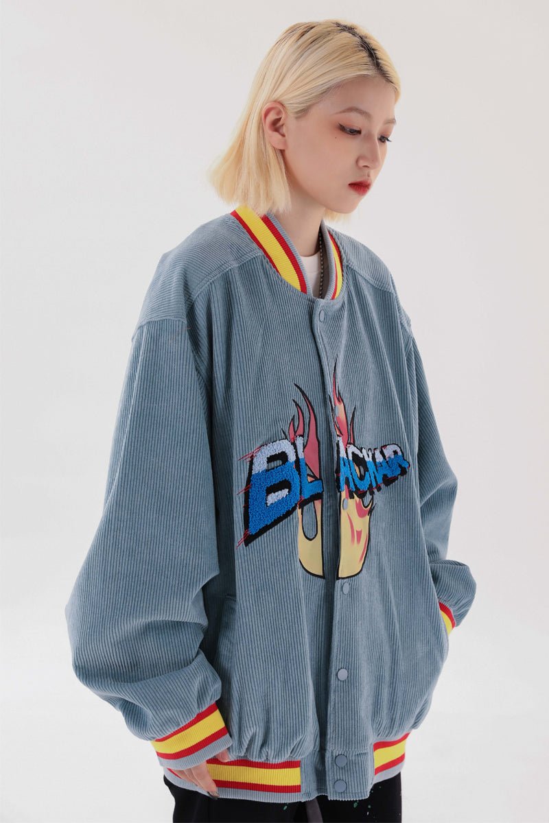 Unisex Retro High-Street Corduroy Baseball Jacket – Embroidered Loose Stitching Casual Coat - Rivka Wear