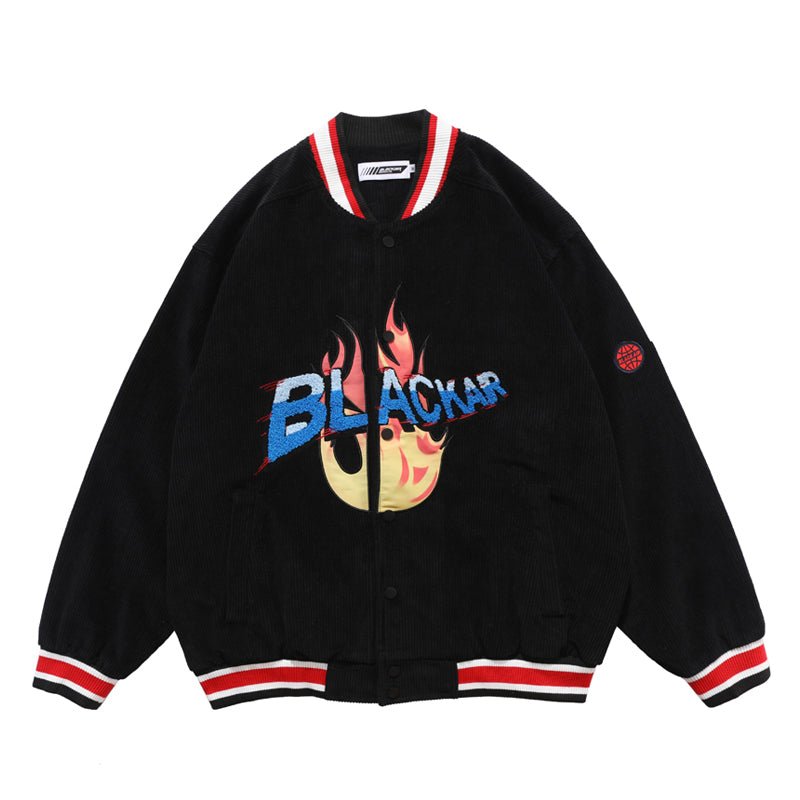 Unisex Retro High-Street Corduroy Baseball Jacket – Embroidered Loose Stitching Casual Coat - Rivka Wear