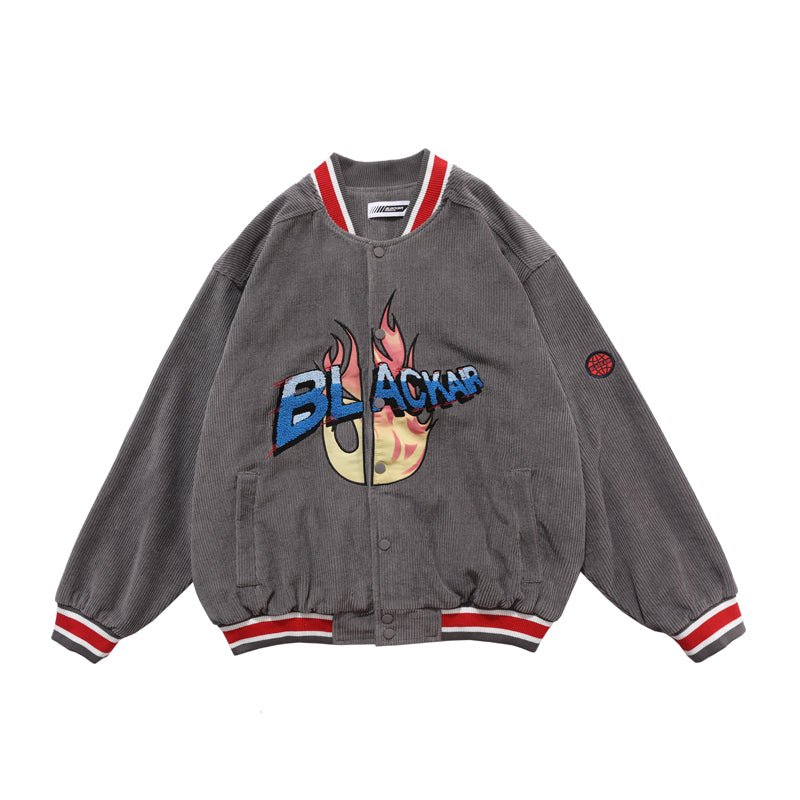 Unisex Retro High-Street Corduroy Baseball Jacket – Embroidered Loose Stitching Casual Coat - Rivka Wear
