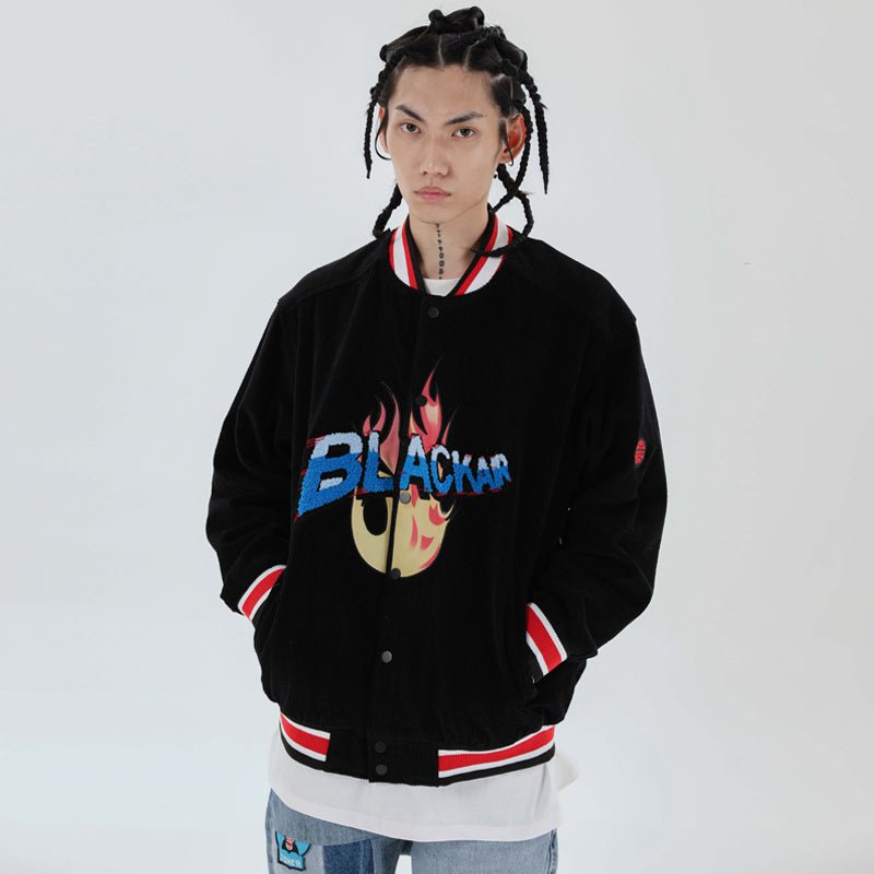 Unisex Retro High-Street Corduroy Baseball Jacket – Embroidered Loose Stitching Casual Coat - Rivka Wear