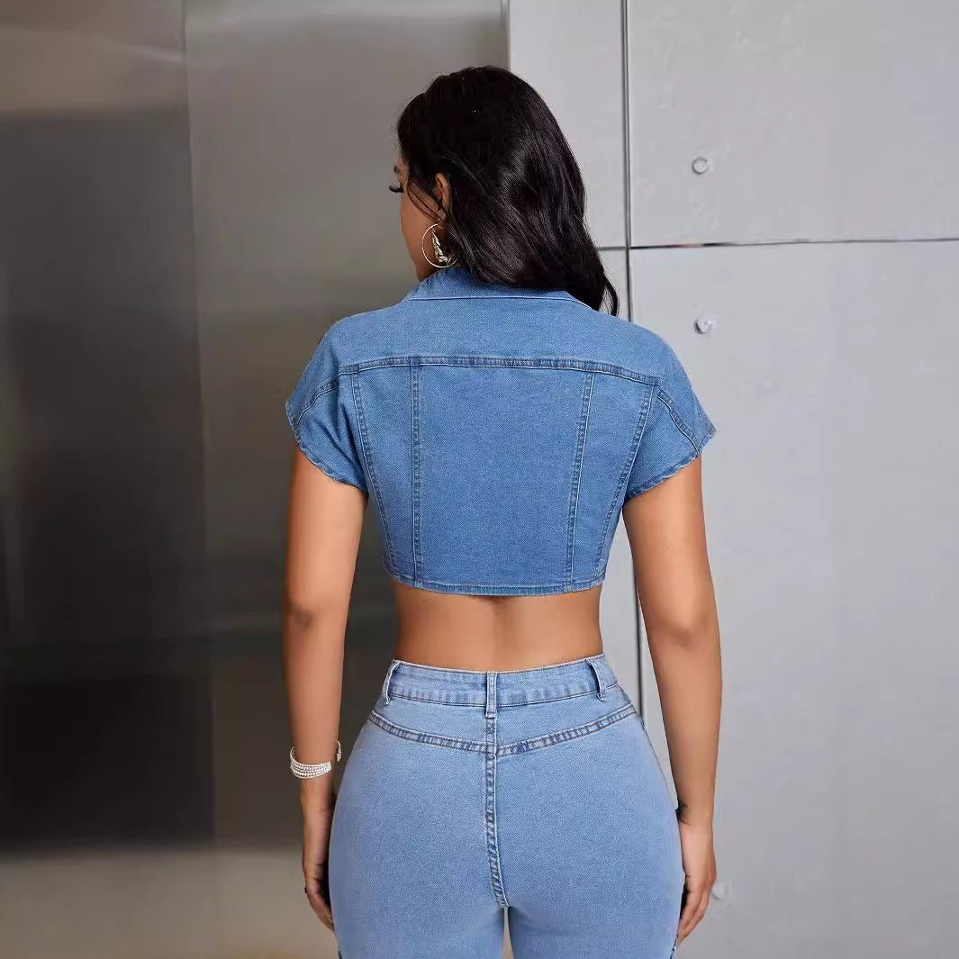 Women's Denim-Inspired Streetwear Top – Slim Fit Button-Up Shirt - RivkaWear