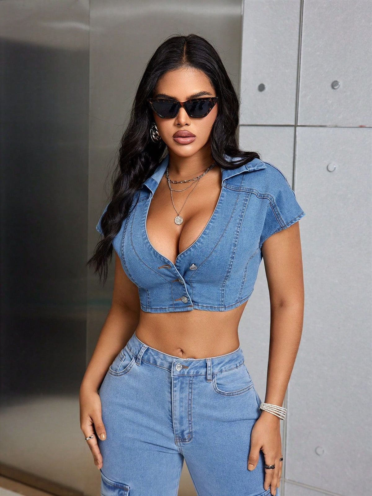 Women's Denim-Inspired Streetwear Top – Slim Fit Button-Up Shirt - RivkaWear