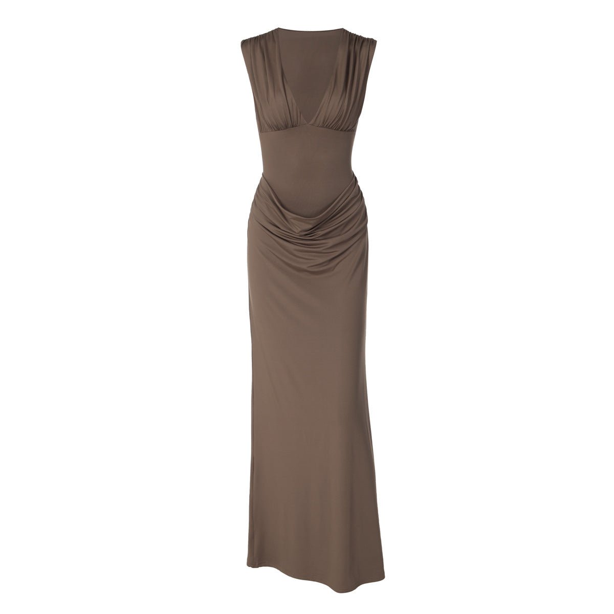 Women's Pleated Bodycon Dress – Sleeveless V-Neck Streetwear - RivkaWear