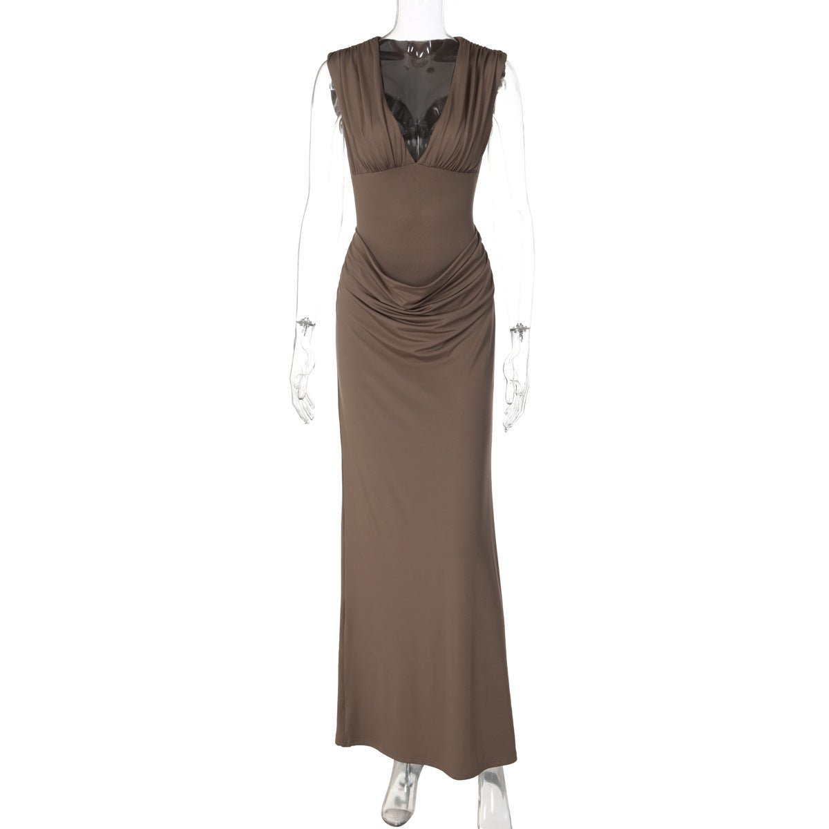Women's Pleated Bodycon Dress – Sleeveless V-Neck Streetwear - RivkaWear